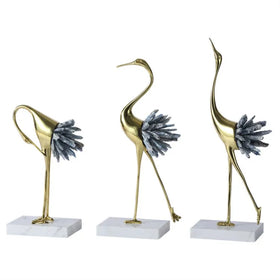 Custom logo Crystal Stone Home Decoration Table Ornament Copper Crane Figurine Light Luxury Home Handmade Simulation Cranes