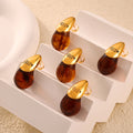 Retro Non Tarnish Stainless Steel Resin Design Drop Earrings Geometric Large Chunky Water Droplets Amber Texture Stud Earrings