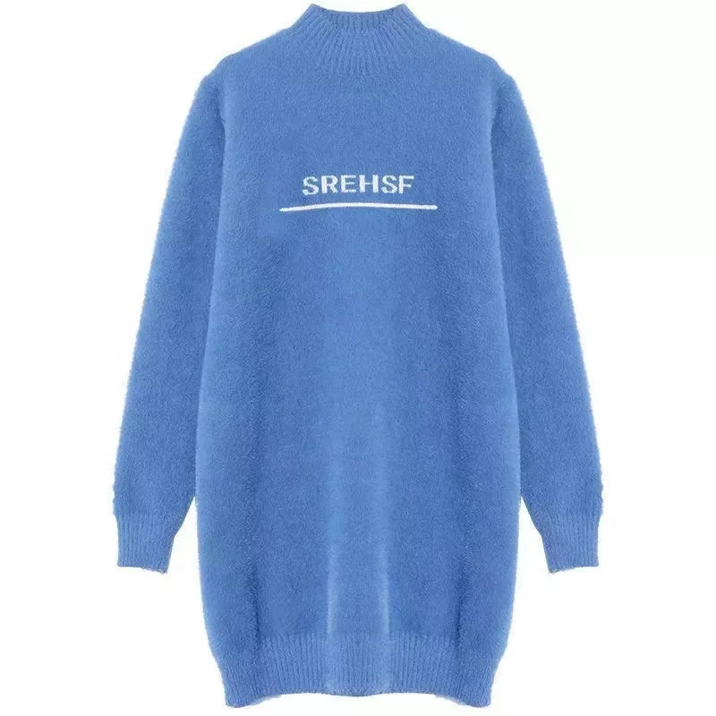 New  Slow Imitated Mink Cashmere Medium Casual  Normal Sleeve Knit Sweater Dress for Women