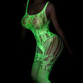 Jacquard Knitted Women's Sexy Transparent Thin Onesie Luminous Open Crotch Body Stocking with Embroidered Hollow Strap