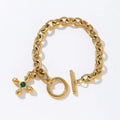 Factory Price 316L Stainless Steel Lucky Charm Pop  En or 18K Cross Tiger Eye Stone Bracelet
