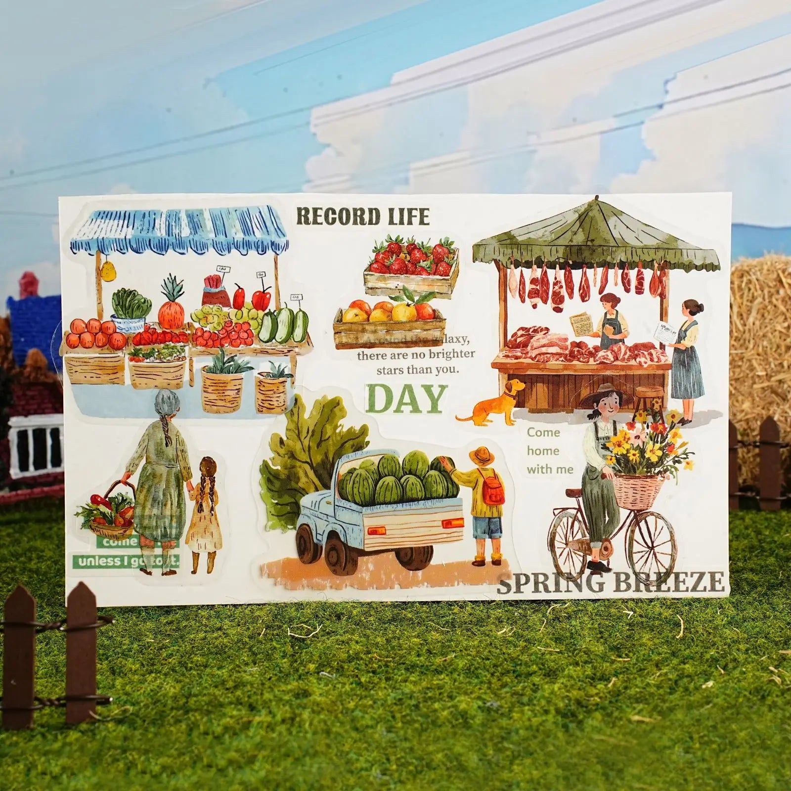 15pcs/pack PET Sticker Pack Summer at Grandma's House Series of Idyllic Countryside Theme Handbook DIY Decorative Stickers