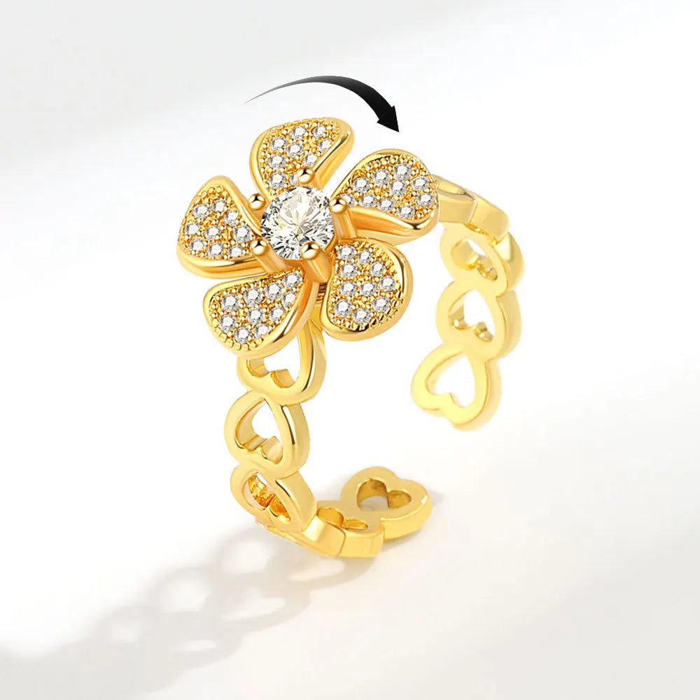 Wholesale Fidget Spinner Rings Adjustable Anxiety Rotating Flower Ring Opening Ring Relieving Stress Finger Jewelry
