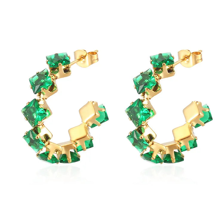 18K Gold Plated Stainless Steel Huggie Statement Earrings for Women Fine Hoop Jewelry with Zircon