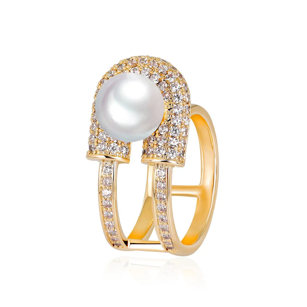 Jachon Elegant Copperl U Shaped Design Jewelry Graceful Pearl With Shiny Rhinestone Women Scarf Ring Clips