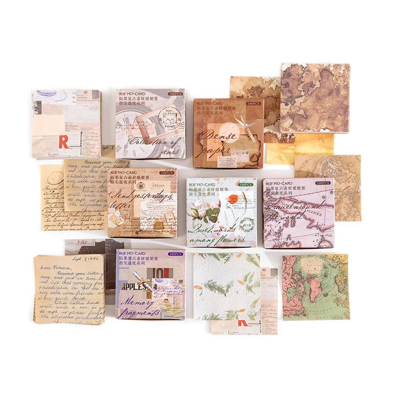 New Design 100pcs/pack Vintage Series Paper Momo Sticky Scrapbooking Notes Student Favor DIY Unique Gift Decoration 12models