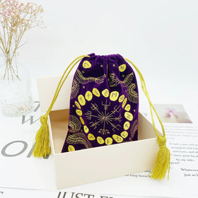 Small Purple Velvet Bags With Gold Embroidery Logo Tassel Drawstring for Jewelry Pouch Velvet