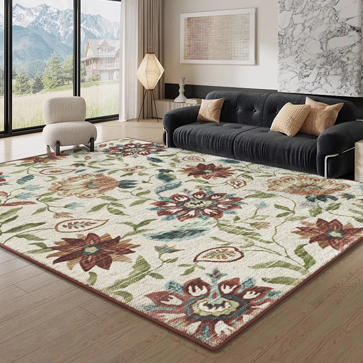Large Vintage Floral Area Rug Boho Floral Vintage Machine Washable Carpet  Non Slip for Living Room Bedroom Dining Room