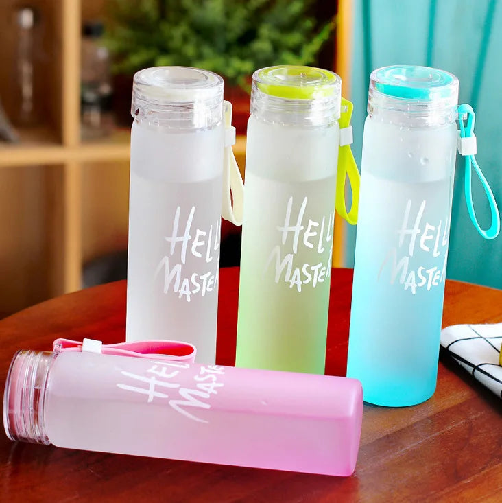 2021 Brief Style Custom Logo Student Colorful Glass Frosted Insulated Travel Drinking Gift Bottle