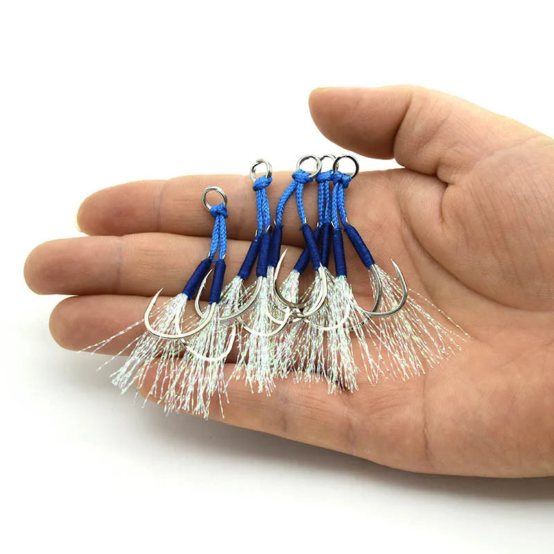 Wholesale Mustad Stainless Steel Long With Holes Shank Saltwater Feather Barbed Ocean Fishing Hook