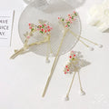 Sakura Flower Rhinestone Butterfly Tassel Hair Claw Chinese Style Pink Zircon Hair Chopstick for Women Frog Hair Clip