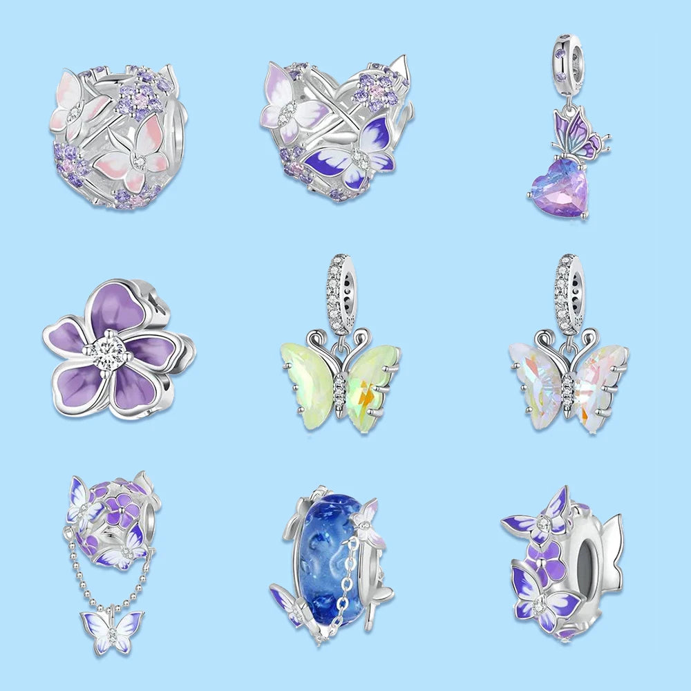 Jiang Yuan Fine S925 Jewelry New Designer Butterfly Charms for Bracelet Pendant 925 Sterling Silver Charms for Jewelry Making