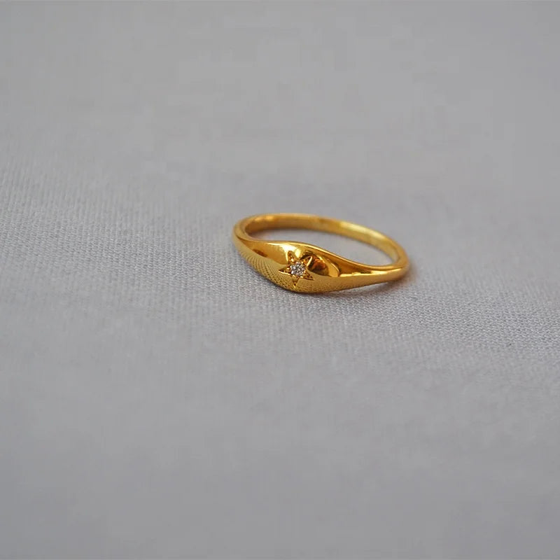 Latest Dazzling Trendy Women's Cubic Zircon North Star Ring Design Wholesale Prices Brass Gold Plated Daily Use Rings