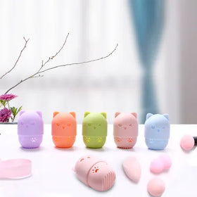 Travel Portable Silicone Kitty Shape Quick-drying Puff Protective Cover Make-up Egg Beauty Tool Capsule Storage Box