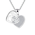 Simple Design Zircon 925 Sterling Silver Sister Double Love Heart Pendant Sterling Silver Necklace
