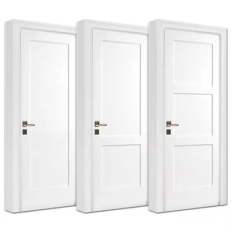 White Painted Minimalist Bedroom 3 Panel Solid Wood Core Prehung Interior Shaker Hotel Door