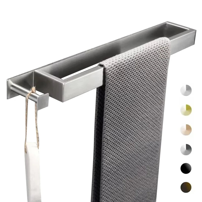 Modern Design Steel Matte Black/Brushed Self-Adhesive Towel Bar Hanger Bathroom Decorative Towel Holder