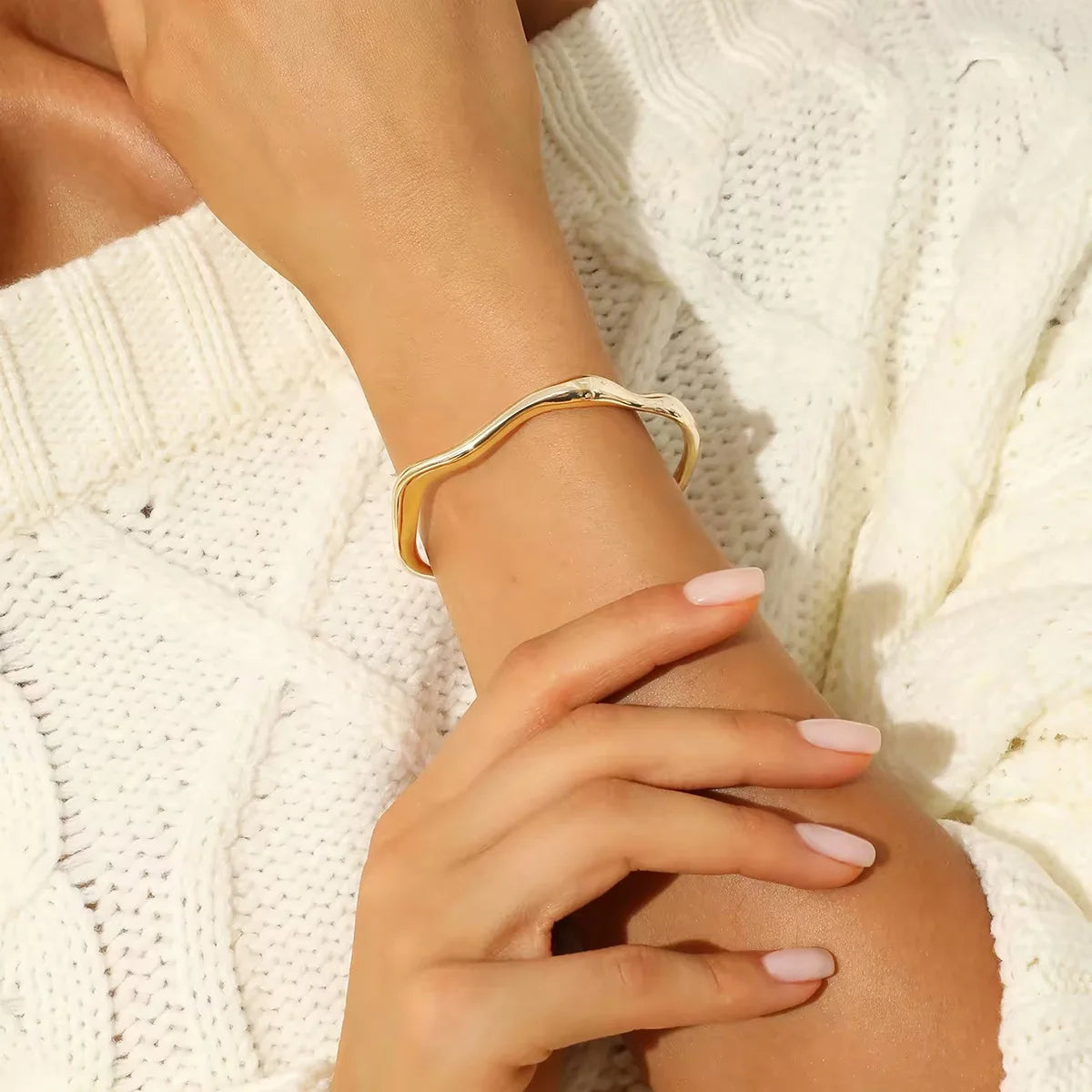 Jewelry Trendy Irregularity Open Bracelet Gold Cuff Bangle 18K Gold PVD Plated Stainless Steel Bangles Bracelets