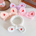 Korean Style Solid Color Hairband for Women Simple Heart Embroidery Butterfly Design Absorbent Flannel for Face Washing Headband