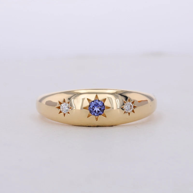 Starsgem 18K Solid Gold Lab Grown Sapphire Moissanite Rings for Men Women