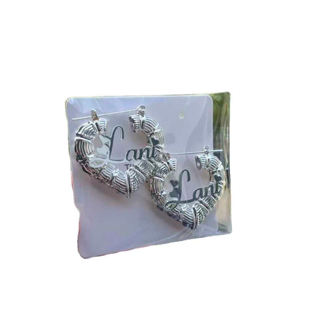 QIUHAN Personalized Bamboo Hoops Nameplate Earring Jewelry Custom Name Earrings