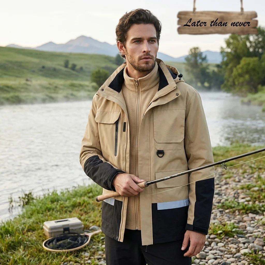 Detachable Hood Cargo Outdoor Waterproof Jacket Hiking 2 in 1 Fleece Lined Technical Snow Jacket Rainproof Fishing Jacket  Men