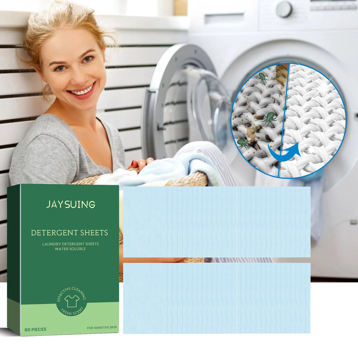 Hot Selling Jaysuing Effective Laundry Detergent Sheet for Sensitive Skin Laundry Detergent Tablets Strip