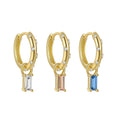 925 Sterling Silver Blue Yellow Rectangle Zirconia Pendant 18K PVD Gold Plated Huggie Earrings Gift for Woman