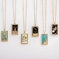 Hot Sales Enamel Zirconia 14K Gold Sun Moon Star Design Tarot Card Square Pendant Necklace