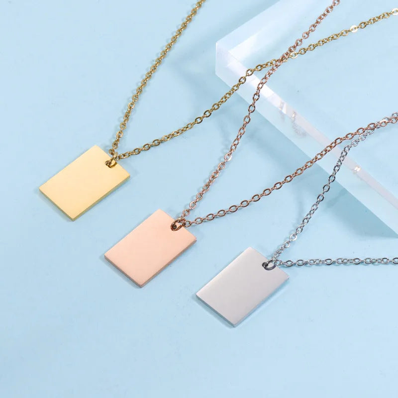 2022 Hot Sale DIY Engravable Necklace Stainless Steel Necklace Glossy Square Pendant Necklace for Women Men