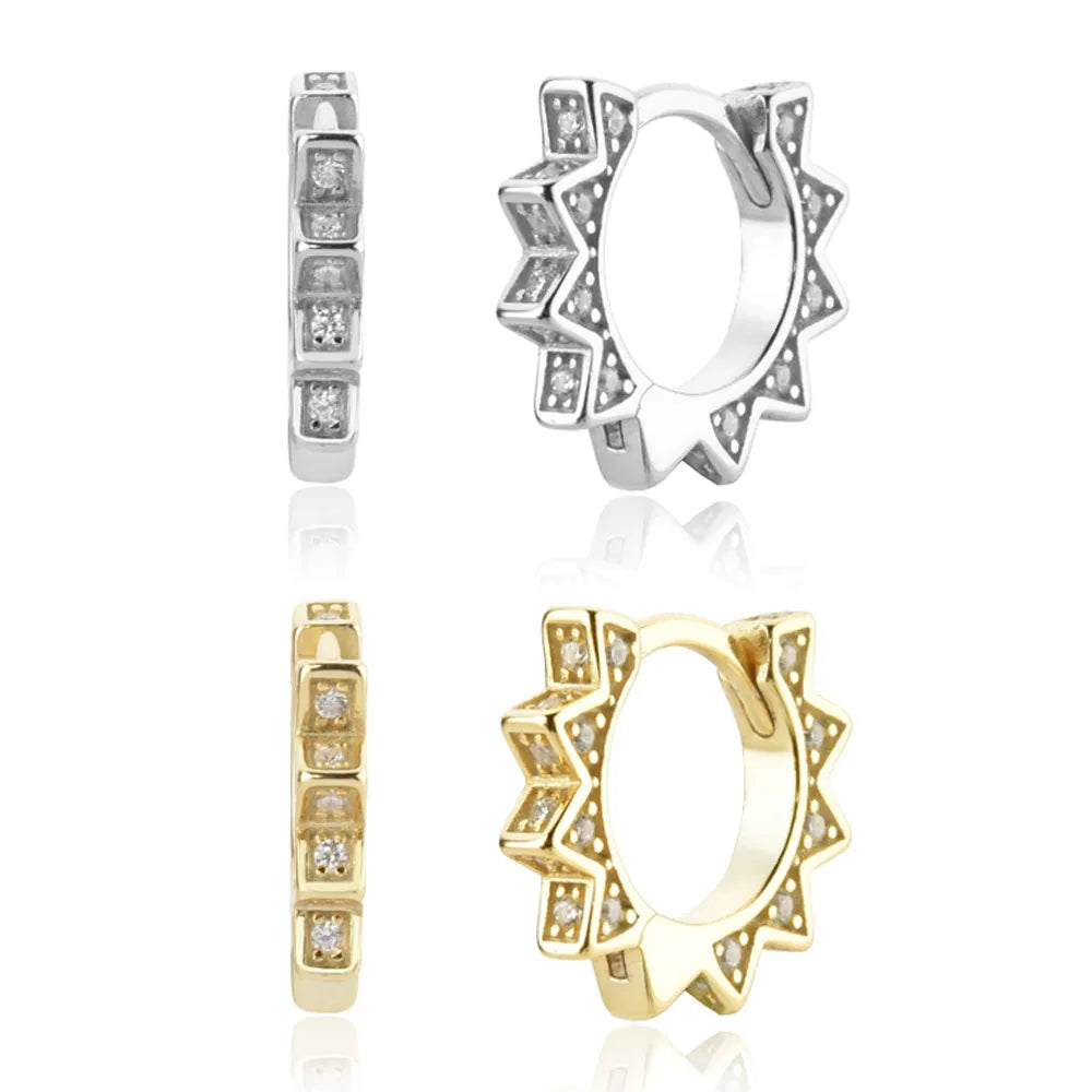 FUAMAY Aretes De Plata 925 Silver Punk Chunky Gold Plated Hoop Earrings Sun Shape Earrings