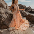 Vintage Midi Dress CS Robe Soiree Satin Vestido Kleid Summer Floral Printed Bohemian Woven V-neck Polyester / Nylonnylon A-line