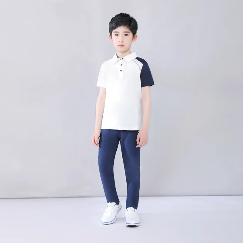 Childrens' Golf Apparel Unique Design Custom Neutral Left Shoulder Stitched Sleeve for Boys and Girls Junior Golf Polo Shirt