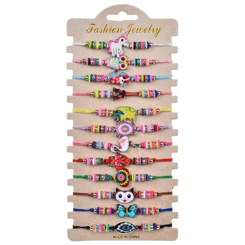 Bohemian 12pcs/set Butterfly Skull Star Charms Adjustable Rope Woven Bracelet Braided Bracelet for Women Yoga Anklet Jewelry