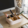 Eco-friendly Rectangle Multi-Purpose 8 Compartment Natural Bamboo Office Pen Desk Organizer Home Remote Control Holder Storage