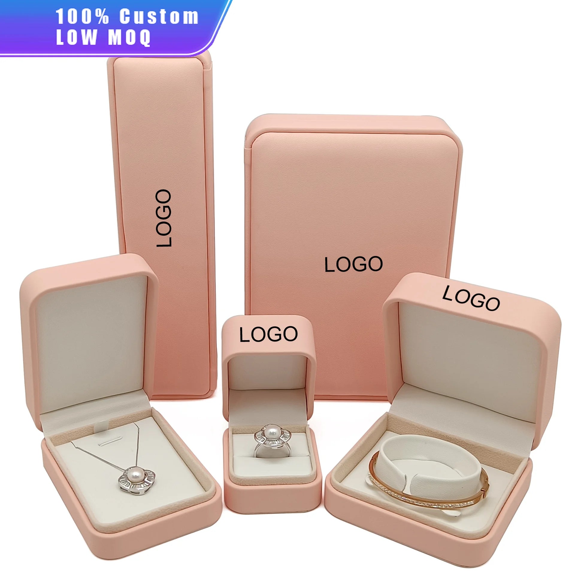 Wholesales PU Leather Flip Sponge Bangle Necklace Earrings Ring Pendant Bracelet Collection Jewelry Packaging Box with logo