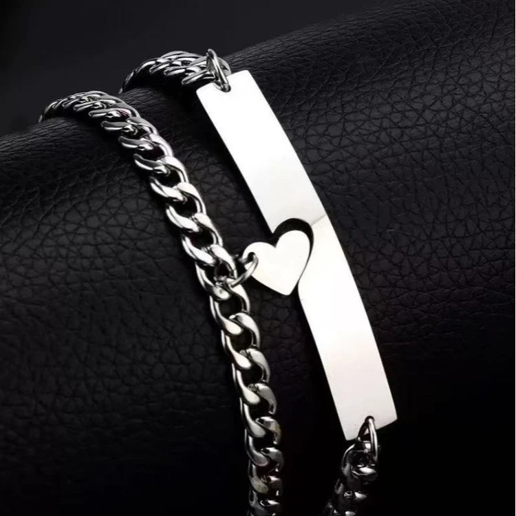 G1535 Valentine Gift Wholesale Bracelets Stainless Steel Cuban Chain Heart Charm Pendant Matching Couple Bracelet