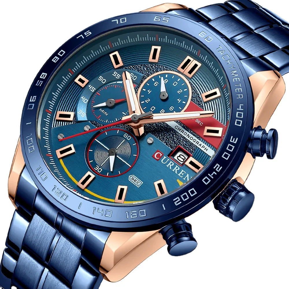 2025 Curren 8410 Men's Stainless Steel Wristwatch Waterproof Chronograph Calendar Multi-Function New Fashionable Quartz Watch