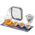 Portable Travel Tea Set Hand-Painted Jade Stoneware Eco-Friendly Asian Zen Quick-Brew Kung Fu Tea Ensemble with One Pot Two Cups