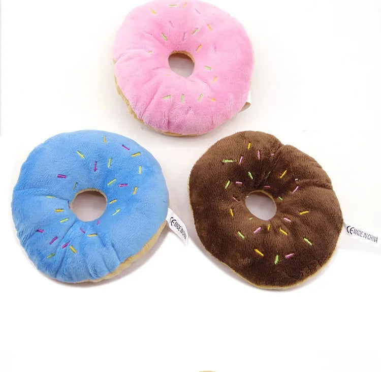 Manufacturer Wholesale 13Cm Donuts Cream Bagels Cute Pets Chew Cotton Plush Play Dog Toys Chew Squeaker Quack Sound Pet Toy