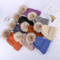 Womens Winter Knitted Beanie Hat With Fur Pom Fleece Lined Warm Beanie