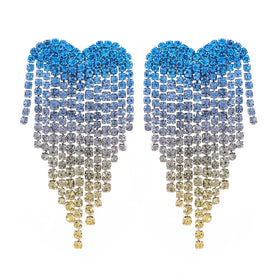 Trendy Lightweight Copper Alloy Chandelier Earrings for Women Long Dangling Cubic Crystal Rhinestones Tassel Fashion Hoop Ear