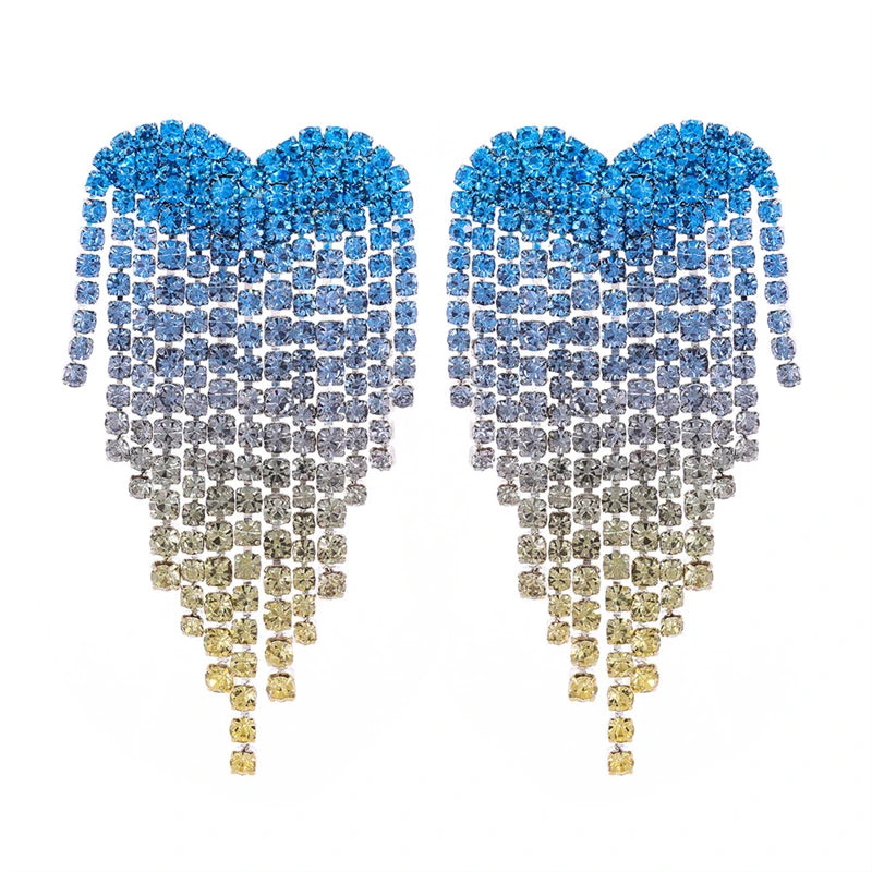 Trendy Lightweight Copper Alloy Chandelier Earrings for Women Long Dangling Cubic Crystal Rhinestones Tassel Fashion Hoop Ear