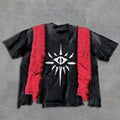 Streetwear Acid Wash Vintage Graphic Cotton Oversize Screen Printing Cropped Cut and Sew T Shirt Men