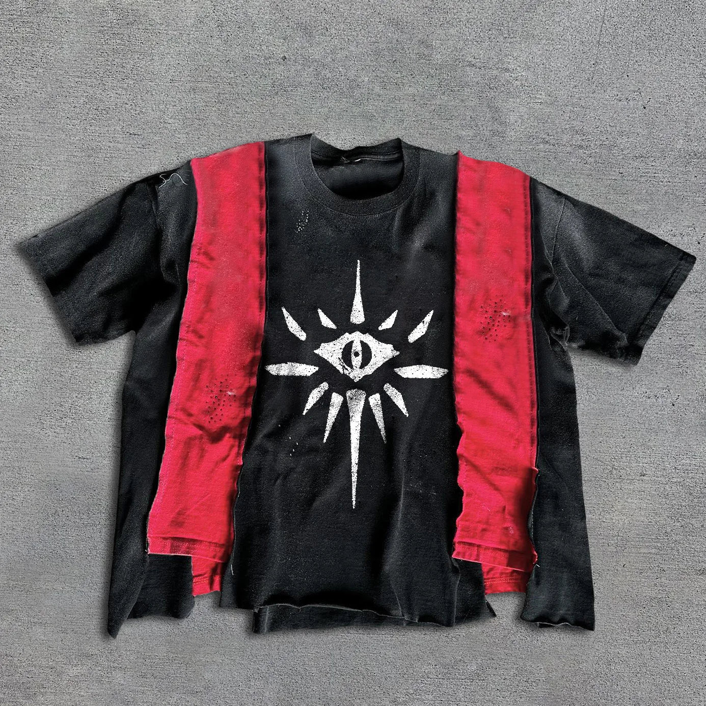 Streetwear Acid Wash Vintage Graphic Cotton Oversize Screen Printing Cropped Cut and Sew T Shirt Men