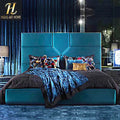 Fashion Light Luxury Italy New Master Bedroom Queen Bed Luxury Peacock Blue Silk Double Bed High End Wedding Bed