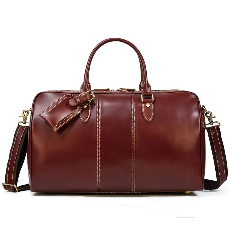 Round Zipper Stylish Wine Red Women Top Grade Leather Travel Bag Large Capacity Men Genuine Leather Luggage Travel Bag