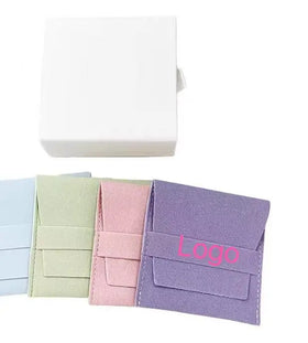 Custom Logo Anti Dust Jewelry Bag Packaging Bags Folded Small Envelope Button Flap Microfiber Jewelry Pouch