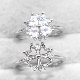 Sterling Silver 4*4mm Semi Mount Heart Shape Ring Empty Frame Blank Claws Setting S925 Base Without Center Stone for DIY Inlay
