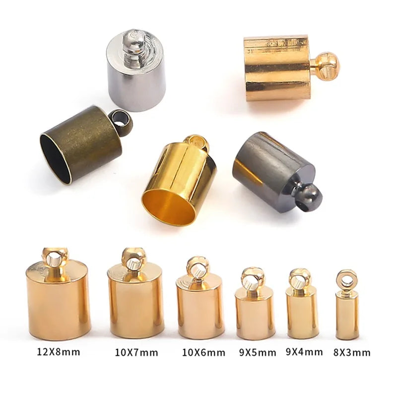 50pcs/bag Cheap Round Metal Bead End Cap Jewellery Bracelet Connector End Caps for Leather Cord Jewelry Findings Making